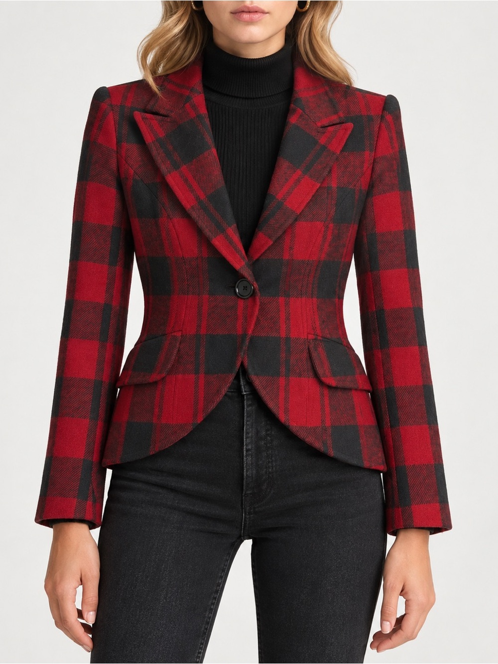 Smythe One Button Plaid Wool Blazer Jacket